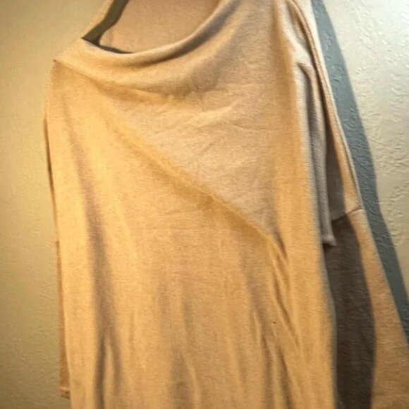 CBR Beige Tan Wide Cowl Neck Sweater Size Medium Scoop Minimalist Casual - Picture 2 of 9